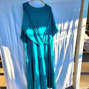 Sedona Stitchery Dress Green Cotton 1 Size floor length long sleeves